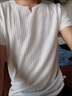 羅蒙（ROMON）t恤男夏季薄款修身冰絲無(wú)痕涼感V領(lǐng)條紋男士短袖夏天衣服商務(wù)休閑 DT05白色 輕薄 R25 L (120-140斤) 曬單實(shí)拍圖