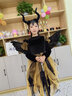 tunghsiaofei萬(wàn)圣節兒童服裝女童cos角色扮演魔法女巫吸血鬼化妝舞會(huì )演出服 黑金色（裙子+權杖+牛角+翅膀） 140 適合體重60-65斤 曬單實(shí)拍圖