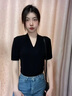 嫻柔港味時(shí)尚深v領(lǐng)短袖T恤女夏季2025新款修身顯瘦辣妹氣質(zhì)咖色上衣 咖啡色 L 曬單實(shí)拍圖