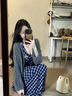 曦牧遙早春裝女款2025年新款藍色V領掛脖格子吊帶連衣裙顯瘦氣質長裙子 連衣裙【廳里廳氣女裝/城市游牧 L 曬單實拍圖