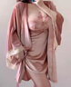 花感性感睡衣女性感睡裙冬季睡袍金絲絨春秋家居服夏季冰絲吊帶 【加絨加厚款】豆沙粉（兩件套） L 曬單實(shí)拍圖