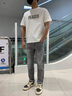 謙集（QIANJI） 夏款韓版T恤男重磅寬松高克高密精梳棉短袖上衣印花圓領(lǐng)體恤衫男 【白色】 微寬松舒適版型 【ZJ10 L 適合115-130斤穿 曬單實(shí)拍圖