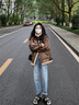GARNUO皮毛一體羊羔毛外套女2025新款冬季麂皮絨機車服加絨加厚夾克棉服 棕色 S 【80-100斤】 曬單實拍圖