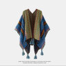 目丸民族风西藏旅游穿搭斗篷外套披肩拉萨围巾女云南外搭加厚毯子披风 蓝色 实拍图