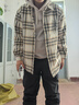 太平鳥男裝夾克夾棉格紋夾克冬季小香風(fēng)格子外套 淺卡其色 L 曬單實(shí)拍圖