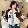 莫代爾棒球服外套女2025春秋冬新款加厚羊羔絨女裝寬松時尚百搭學(xué)生上衣 暖杏色 M 適合105-115斤 曬單實拍圖