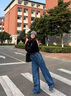TOMMY JEANS【闊腿背帶褲】女裝美式復(fù)古潮流拼色寬松牛仔背帶褲18208 牛仔藍(lán)1A5 XS 曬單實(shí)拍圖