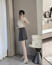 ELLE【學(xué)院百褶裙】灰色高腰顯瘦半身裙女2025春季新款小個(gè)子短裙 深灰 S 曬單實(shí)拍圖