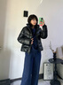 高梵黑金鵝絨服女王4.0小七格羽絨服女短款冬季外套 高定女王黑 S 曬單實(shí)拍圖