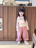 迪士尼女童套裝2025春秋季新款女孩洋氣時(shí)髦工裝褲兒童短款衛衣三件套 粉色 130 曬單實(shí)拍圖