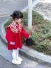 傳樂(lè )星（CHUANLEXING）新年周歲宴秋冬加絨百天禮服女寶寶拜年服紅色嬰兒衣服抓周套裝 國風(fēng)裙子-酒紅色（單件加絨裙） 90碼(10-12個(gè)月) 曬單實(shí)拍圖