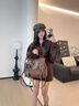 蒙娜麗莎MONALISA/蒙娜麗莎2025新款真皮復古郵差包單肩斜挎手提女包 棕色-32-23-12CM 中包 曬單實拍圖