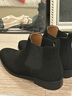 SATON DANIEL男士反絨切爾西靴中高幫翻毛皮手工短靴內增高6cm英倫尖頭真皮靴 黑色 內增高6cm 40 曬單實(shí)拍圖