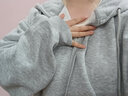 QGF開衫衛(wèi)衣女春秋季新款韓系慵懶風(fēng)長袖連帽外套寬松休閑百搭上衣服 淺灰色 2XL 曬單實拍圖