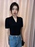 嫻柔港味時(shí)尚深v領(lǐng)短袖T恤女夏季2025新款修身顯瘦辣妹氣質(zhì)咖色上衣 咖啡色 L 曬單實(shí)拍圖