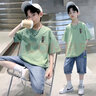 澤斯熊（ZESIXIONG）男童夏裝套裝新款中大童夏季短袖男孩洋氣兒童夏天薄款炸街潮 豆綠 170 曬單實(shí)拍圖