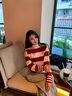 TOMMY HILFIGER【半高領(lǐng)條紋】春秋季女裝純棉條紋圓領(lǐng)肌理內(nèi)搭打底針織衫42155 紅白條紋XNN M （推薦：110-120斤） 曬單實(shí)拍圖