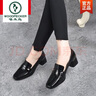 啄木鳥(niǎo)方頭粗跟單鞋女2026新款秋季真皮英倫風(fēng)小皮鞋春秋款中跟漆皮女鞋 黑色 37 曬單實(shí)拍圖
