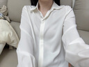 XHUE真絲襯衫100%桑蠶絲女士春季純色百搭襯衫女長(cháng)袖職業(yè)復古港風(fēng)女裝 白色（升級款） L（100-110） 曬單實(shí)拍圖