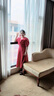 塞德勒（SAIDELE）敬酒服小個(gè)子新娘平時(shí)可穿日?；亻T訂婚連衣裙紅色禮服女夏季法式 酒紅色 S (建議86-95斤) 曬單實(shí)拍圖