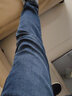 增致牛仔加絨牛仔褲男秋冬中腰小直筒彈力舒適厚款保暖休閑藍色牛仔長(cháng)褲 藍色 32 曬單實(shí)拍圖