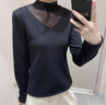 皮爾卡丹（pierre cardin）洋氣蕾絲黑色打底衫女春秋2025新款網(wǎng)紗長(cháng)袖T恤秋冬內搭上衣 黑色 2XL [126-140斤] 曬單實(shí)拍圖