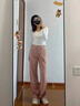 Jret臟粉色闊腿褲女春秋新款韓版小個(gè)子寬松顯瘦百搭高腰褲子夏季女 臟粉色 M 曬單實(shí)拍圖