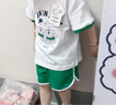 PawinPaw卡通小熊童裝夏男女童純棉復古運動(dòng)短袖短褲套裝 Green綠色/40 110 曬單實(shí)拍圖