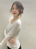 朵伶詩(shī)兒  【兩件裝】 莫代爾打底衫女內搭U領(lǐng)長(cháng)袖t恤春秋冬韓版修身顯瘦上衣 黑色+白色 【兩件裝】 L 建議100-115斤 曬單實(shí)拍圖