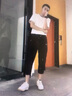 Lee dprre 夏季男士八分褲潮牌薄款冰絲寬松韓版速干直筒休閑運(yùn)動7分男褲子 K129黑色 XL 曬單實(shí)拍圖