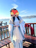 卡輯宋制漢服女【蝶戀花語(yǔ)】原創(chuàng  )齊腰大袖衫吊帶百褶裙漸變繡花春夏 藍色套裝 L 曬單實(shí)拍圖