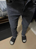 牛仔褲男士修身小腳新款春秋款男生百搭新塘休閑男款彈力直筒褲子 890黑灰色 31 曬單實(shí)拍圖