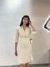 Sugargirl夏季西裝連衣裙女中長裙時尚優(yōu)雅氣質名媛職業(yè)正裝修身工作服裙子 米白色七分袖 M 曬單實拍圖