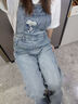 森馬（Semir）聯(lián)名史努比系列牛仔褲女純棉闊腿褲森柔牛仔2024秋新款背帶褲可愛(ài) 牛仔中藍88201 165/70A/L 曬單實(shí)拍圖