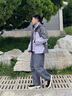 探路者（TOREAD）沖鋒衣三合一戶外徒步旅行登山服耐磨透氣保暖套絨連帽外套男式 鉛灰紫色 L 曬單實拍圖