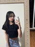 啄木鳥t恤女短款上衣修身打底內(nèi)搭夏季新款高腰露臍短袖修身上衣 黑色【圓領(lǐng)】 L (95-105斤) 曬單實(shí)拍圖