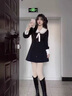 她芙（tafu）品牌女裝小香風(fēng)連衣裙女2026春秋新款法式小個(gè)子氣質(zhì)收腰顯瘦裙子 黑色 M 曬單實(shí)拍圖