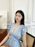 DPLAY2025年夏裝溫柔氣質(zhì)藍色連衣裙女法式長裙禮服公主裙沙灘裙 晴空藍 M 曬單實拍圖