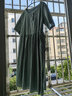 皮爾卡丹（pierre cardin）氣質(zhì)連衣裙2025年新款夏季女中長(cháng)款收腰顯瘦遮肚a字短袖色裙子 豆綠色 XL 建議118-132斤 曬單實(shí)拍圖