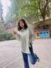 PMOG夏季鹽系條紋薄荷綠襯衫女甜美小清新學(xué)院風(fēng)長(cháng)袖日系學(xué)生上衣 薄荷綠 S 曬單實(shí)拍圖