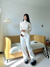 茵曼（INMAN）簡(jiǎn)約通勤闊腿直筒長(cháng)褲2025秋季女裝新款高腰顯瘦寬松休閑褲子 珍珠白 27 曬單實(shí)拍圖