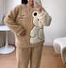 浪莎（LangSha）情侶睡衣一男一女冬季珊瑚絨加絨加厚保暖家居服可愛(ài)卡通外穿套裝 88013女+99013男 M 女+L男 曬單實(shí)拍圖