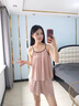 JTTCAC日本JT睡衣女士夏季薄款真絲吊帶短褲兩件套裝桑蠶絲純欲風家居服 63242香檳粉 L（建議穿著體重100-120斤 曬單實拍圖
