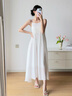 對白海邊度假風(fēng)吊帶連衣裙女2026夏季新款法式寬松顯瘦褶皺長(cháng)裙子 雅白色 S 曬單實(shí)拍圖