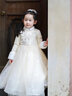 小咔衣濃女童禮服長(cháng)袖兒童生日公主裙主持人鋼琴演出服花童婚紗小女孩秋冬 香檳色X003長(cháng)袖短款 120 曬單實(shí)拍圖