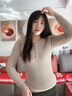 嫻妃百搭外穿針織衫女裝修身百搭長袖打底衫上衣時尚內(nèi)搭春秋新款毛衣 燕麥色 L 【建議105-120斤】 曬單實拍圖