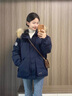 舒芳蝶（shufangdie）加厚羽絨棉服女2025冬季新款韓版休閑寬松大毛領(lǐng)棉衣棉襖保暖外套 藏青色 M 曬單實(shí)拍圖
