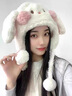 慕瓊（MUQIONG）毛絨兔子耳朵帽子圍巾手套一體帽三件套可愛(ài)女冬季加厚保暖大耳朵兔子-（毛絨）M56-58cm 曬單實(shí)拍圖