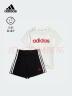 adidas休閑簡約舒適純棉圓領短袖套裝男女嬰童夏季阿迪達斯輕運動   白/淺猩紅/黑色   104 曬單實拍圖