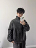 NEW OR MODE美式磨砂PU皮衣男秋冬季新款寬松百搭休閑夾克痞帥潮牌高街外套男 磨砂黑灰色 XL 曬單實(shí)拍圖